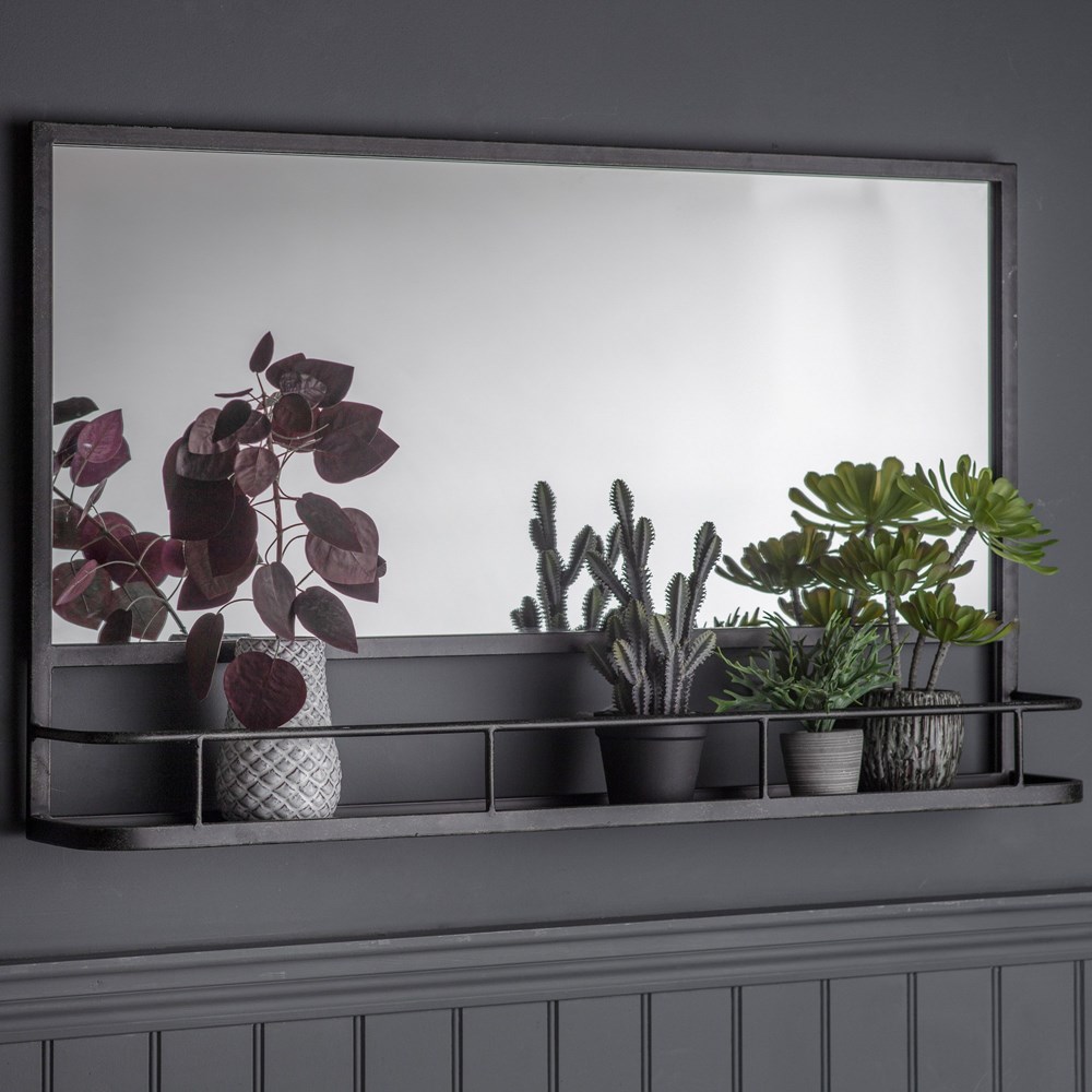 Luxe Tapi Emery Rectangular Overmantel Mirror with Shelf in Black